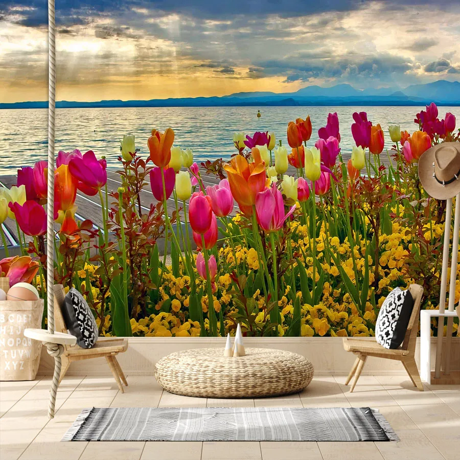 Peel n Stick Optional,20+ Girly Wallpaper for Living Room Natural Floral Tulip Bloom Wall Art Papers Home Decor Renovation Mural