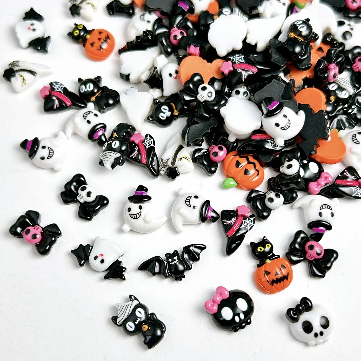 ชุดตกแต่งเล็บเรซิ่นรูปผีฟักทองน่ารัก 20 ชิ้น ลายการ์ตูน หมวกวิเศษ หัวกะโหลก โบว์ ชุดฮาโลวีน สำหรับตกแต่งเล็บ DIY