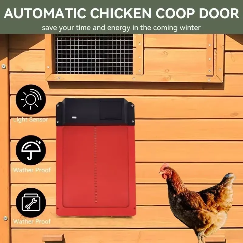 Upgrade Automatic Chicken Coop Door Opener Battery Powered Light Sense Control Waterproof ABS House Gate Pet Flap Accessories