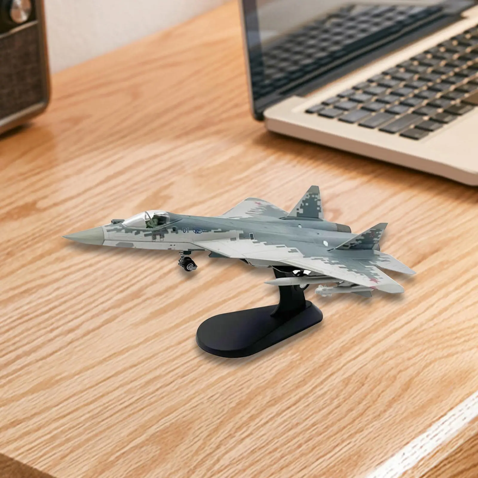 1:72 SU-57 Aircraft Model Attack Fighter Plane Model Simulation Kids Toys with Display Stand Aircraft Model for Office Cafes