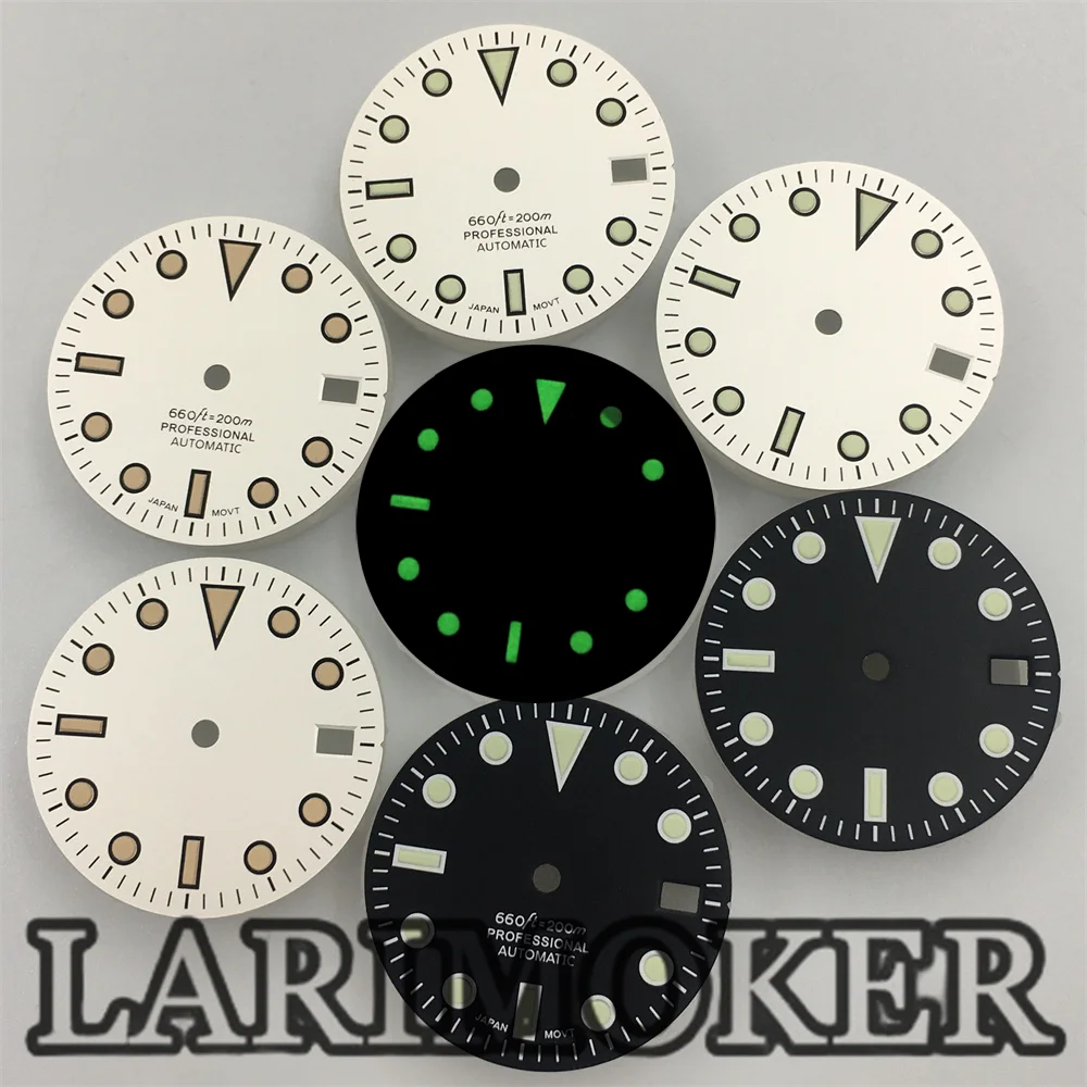 

LARIMOKER 29mm Black White Watch Dial Fit NH35 Movement Calendar Window Fit 3 O'Clock Crown 3.8 O'Clock Crown Watch dial