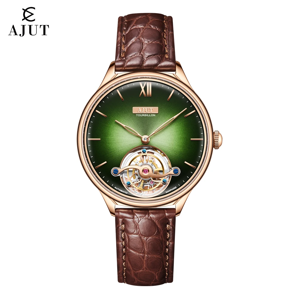 AJUT Luxury Tourbillon Movement Woman watch 0345 Skeleton Automatic Mechanical Vintage Dress Fashion watches for woman