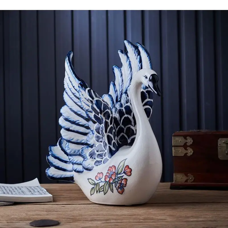 Swan Ornament Ceramic Crafts Animal Decorations Home Accessories Entrance Statuette Knickknacks Figurines Statue Sculpture Gift