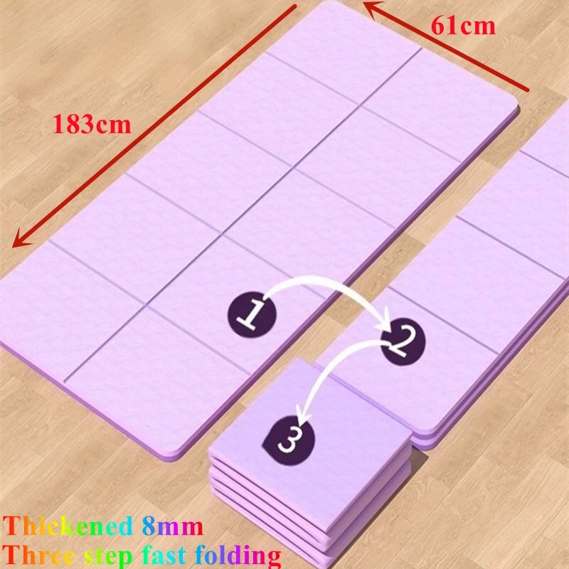 

1PC Fold Portable 1830x610x8mm Thick Eco-Friendly Travel for Pilates Floor Workouts TPE Foldable Yoga Mat Double-Sided Non-Slip