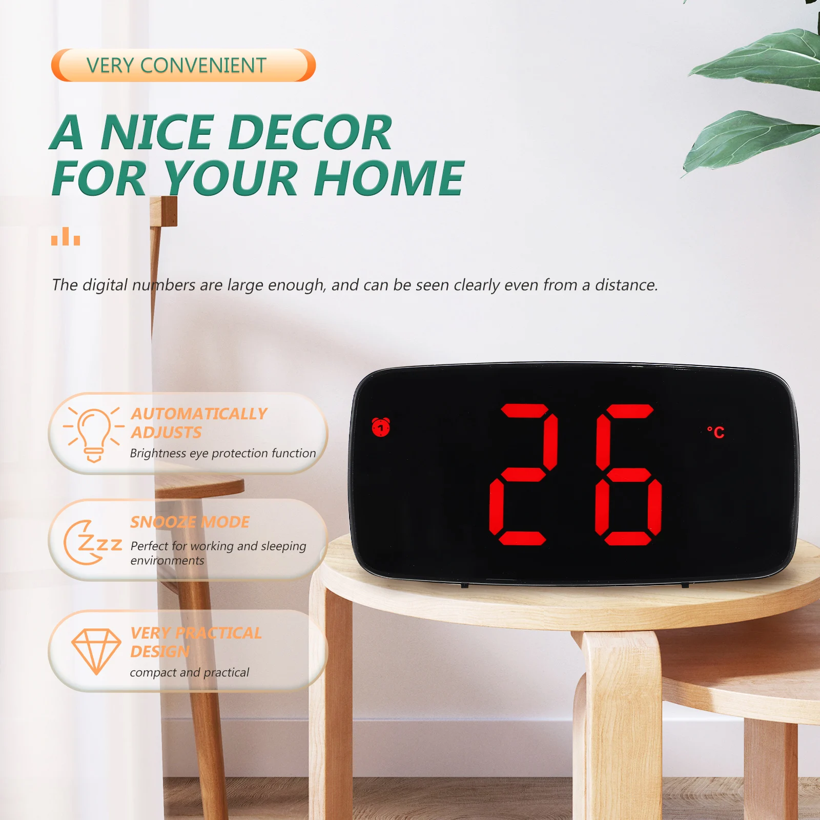 

LED Alarm Clock Digital Clock Large Display Bedroom Components Clear Numbers Safe Material Home Storage ganization Tools