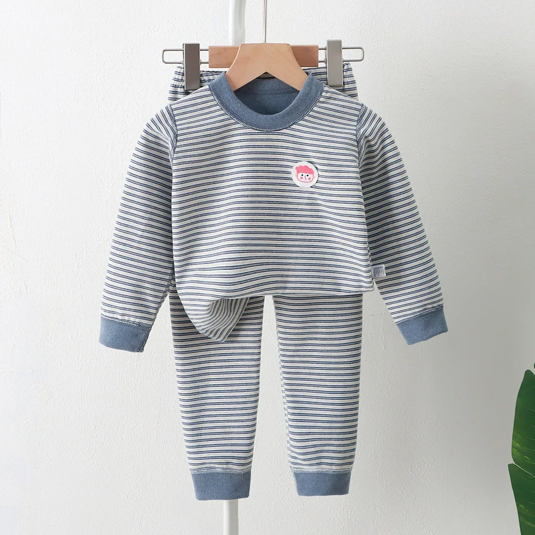 Autumn Winter Kids Thicken Warm Pajamas Baby Boys Girls Striped Long Sleeve Pyjamas Toddler Sleepwear Children\'s Clothing Sets