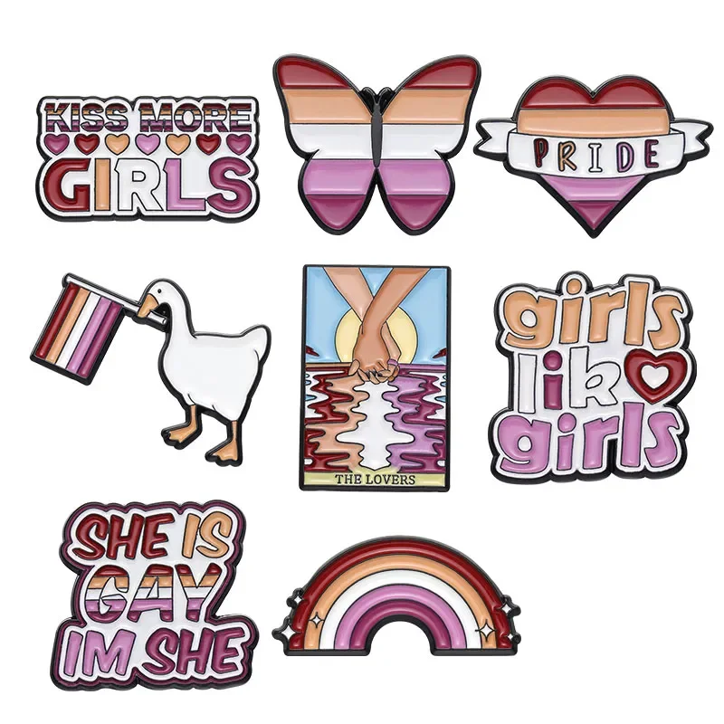 Gay Girl Enamel Pin Like Brooches Lesbians Butterfly Backpack Animal Accessories Jewelry Gift Rainbow Lapel Badges Loves Friends