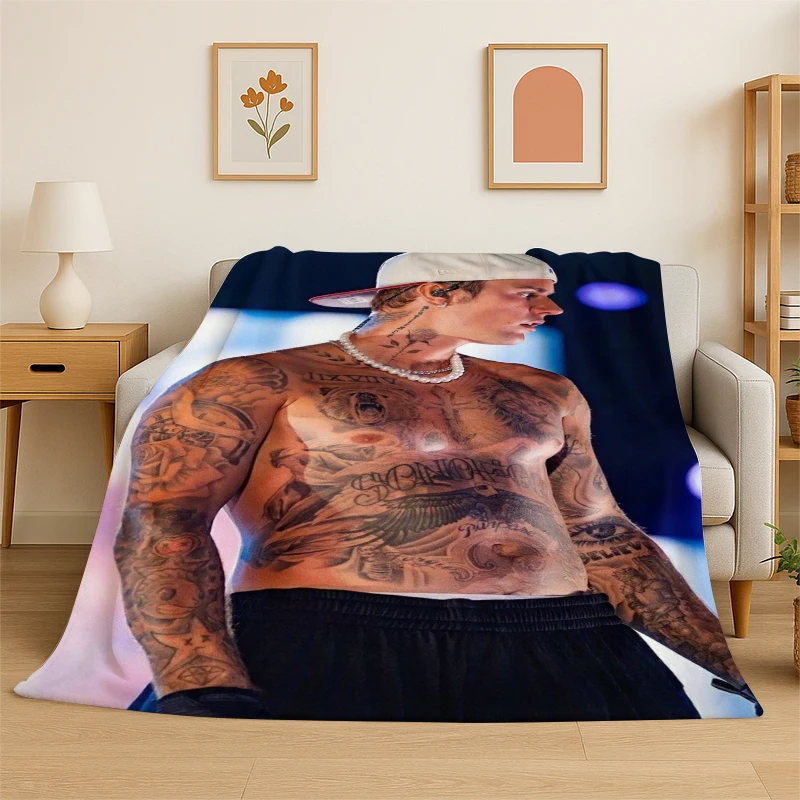 

3D Justin Bieber Singer Star Flannel Blanket Soft Warm Throw Blanket for Bedroom Living Room Bed Travel Camping Picnic Gift