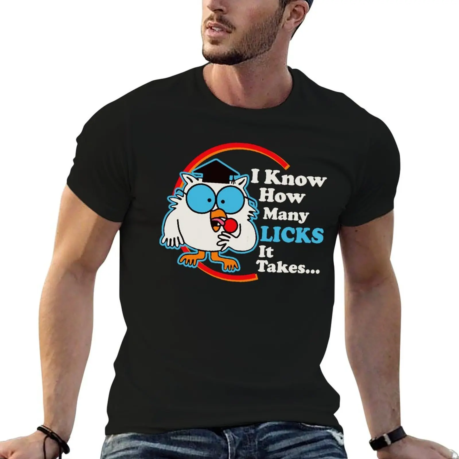 T-shirt I Know How Many Licks It Takes à col rond avec imprimé vintage