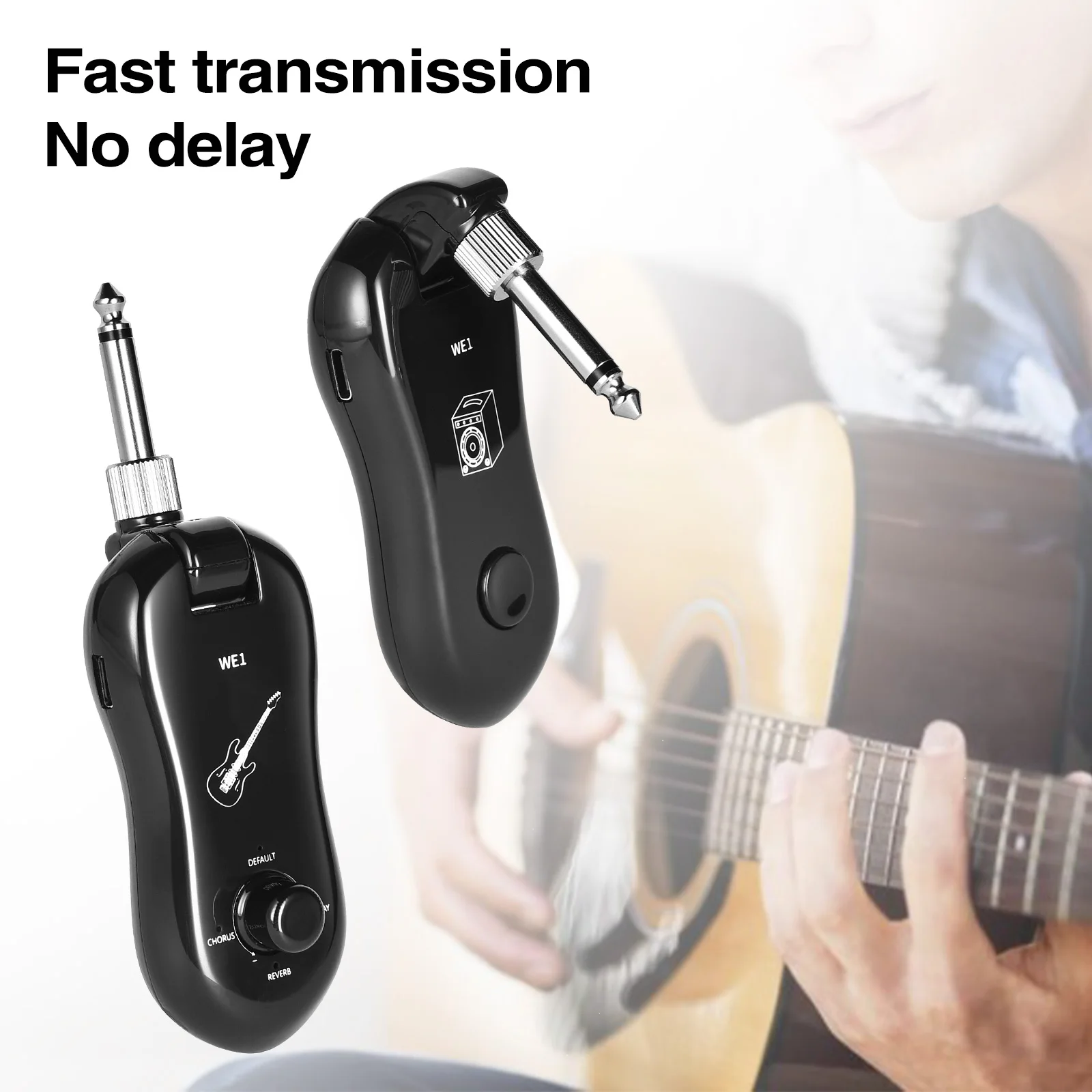 7 Channels Audio Transmitter WE1 UHF Wireless Guitar Transmitter Receiver System with Built-in FX for Electric Guitar Bass