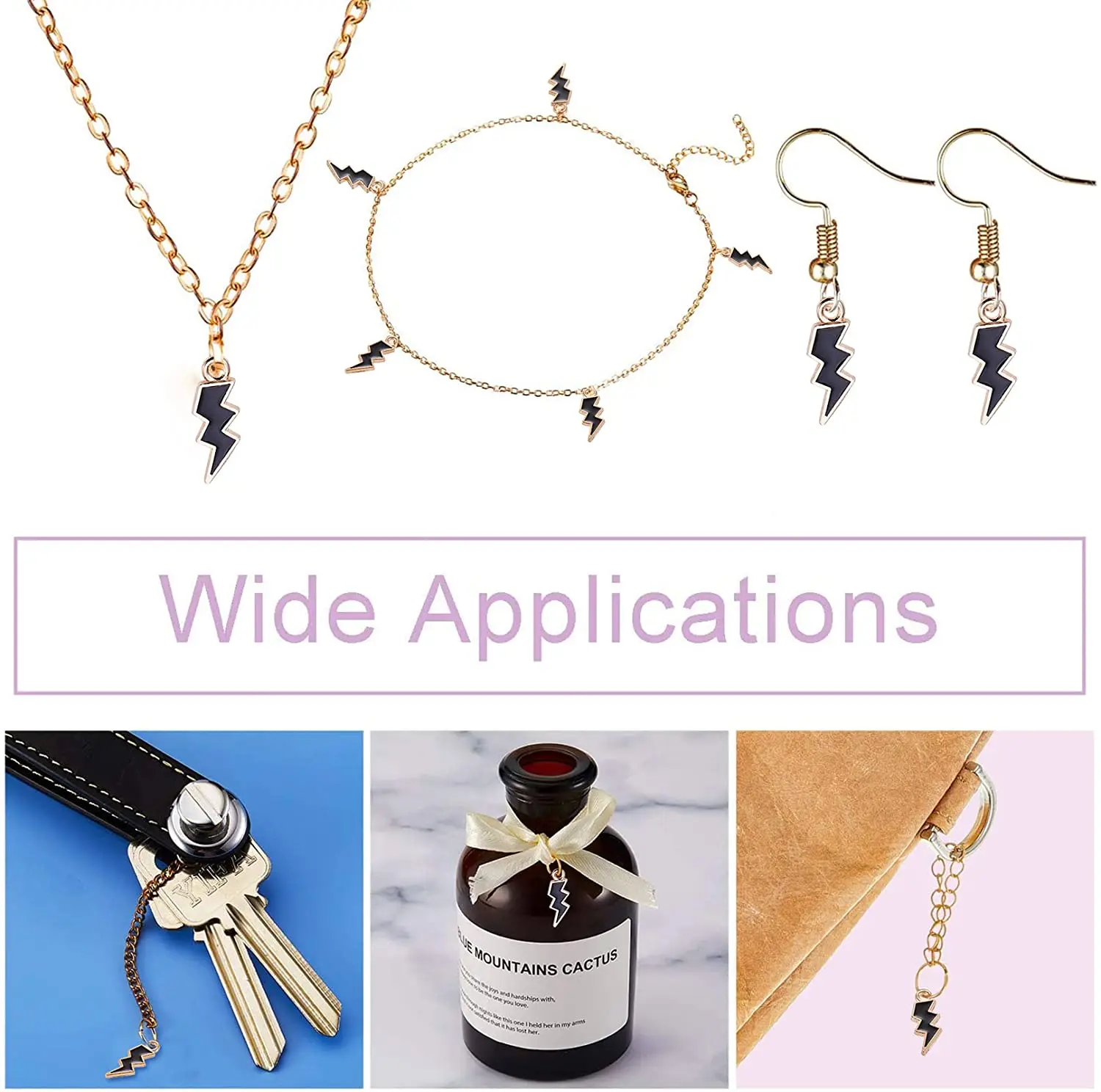 PandaHall 100pcs Enamel Black Flash Shape Charms Lightning Bolt Charms Flash Thunder Pendants for DIY Jewelry Making Accessories