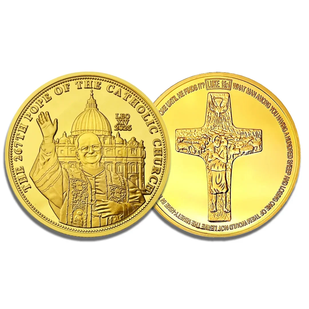 The 267th Pope Souvenir Coin Gold Plated Leo XIV Francis Commemorative Coin Creative Memorial Medal view 5