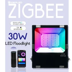 Zigbee Outdoor FloodLight RGBWW LED Garden Lamp 30W Waterproof Grade Kompatybilny z aplikacją Tuya Alexa Echo Plus Sterowanie głosowe i RF