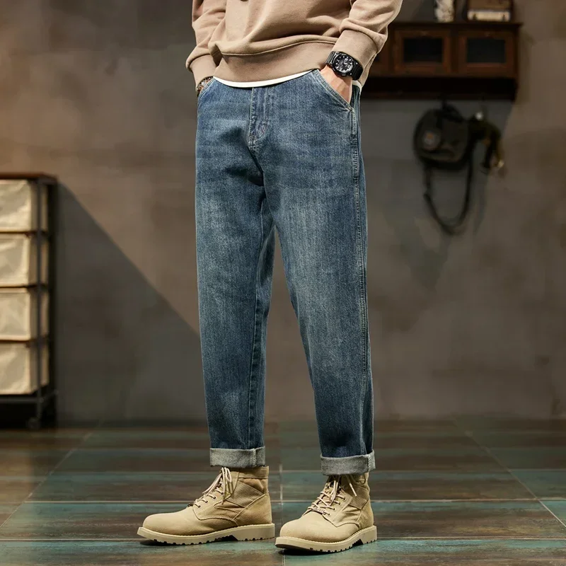 

Jeans Men Loose Fit Blue Baggy Jeans Fashion Spring And Autumn Wide Leg Pants Denim Trousers Men's Clothing Harem Pants