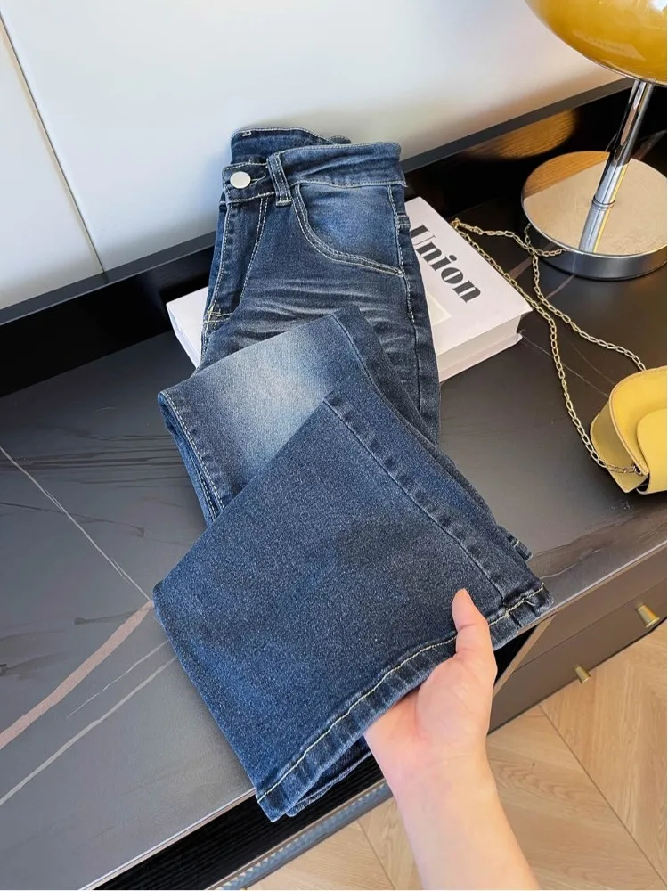 

Винтажные отбеленные расклешенные джинсовые брюки Spicy Girls, весенне-осенние новые универсальные облегающие джинсы с высокой талией, женские модные брюки