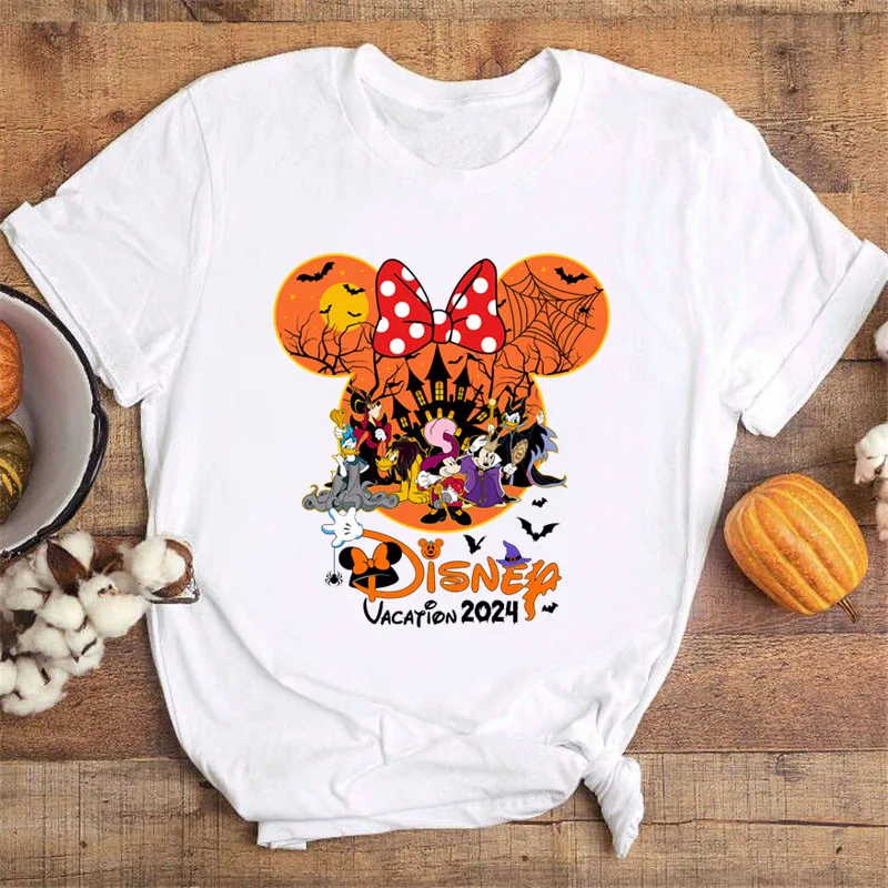 Disney Halloween Mickey Women T-shirt Festival Style Print T Shirt Female Clothing Fashion Gilr Tops