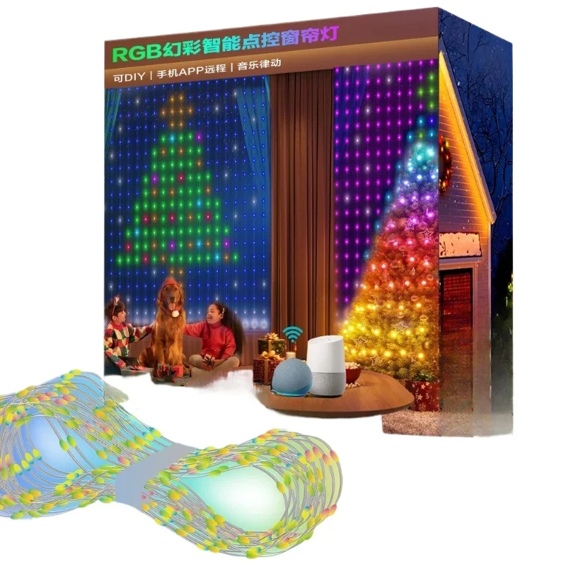 

Symphony curtain light WiFi + Bluetooth point control programming, running water light, Christmas light