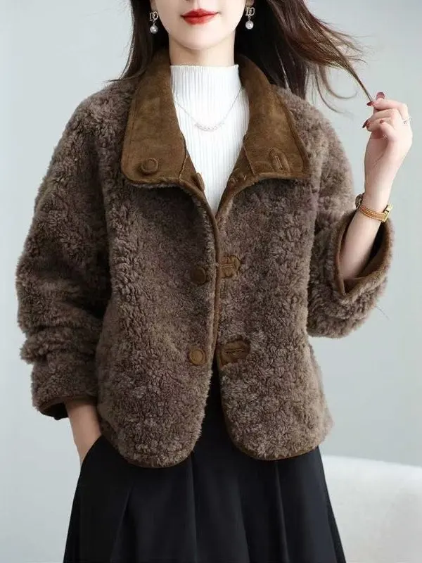 سترة نسائية من Sli ort لفصلي الخريف والشتاء، متعددة الاستخدامات، مصنوعة من الفرو والجلد، تصميم أنيق ونحيف، ملابس خارجية جذابة