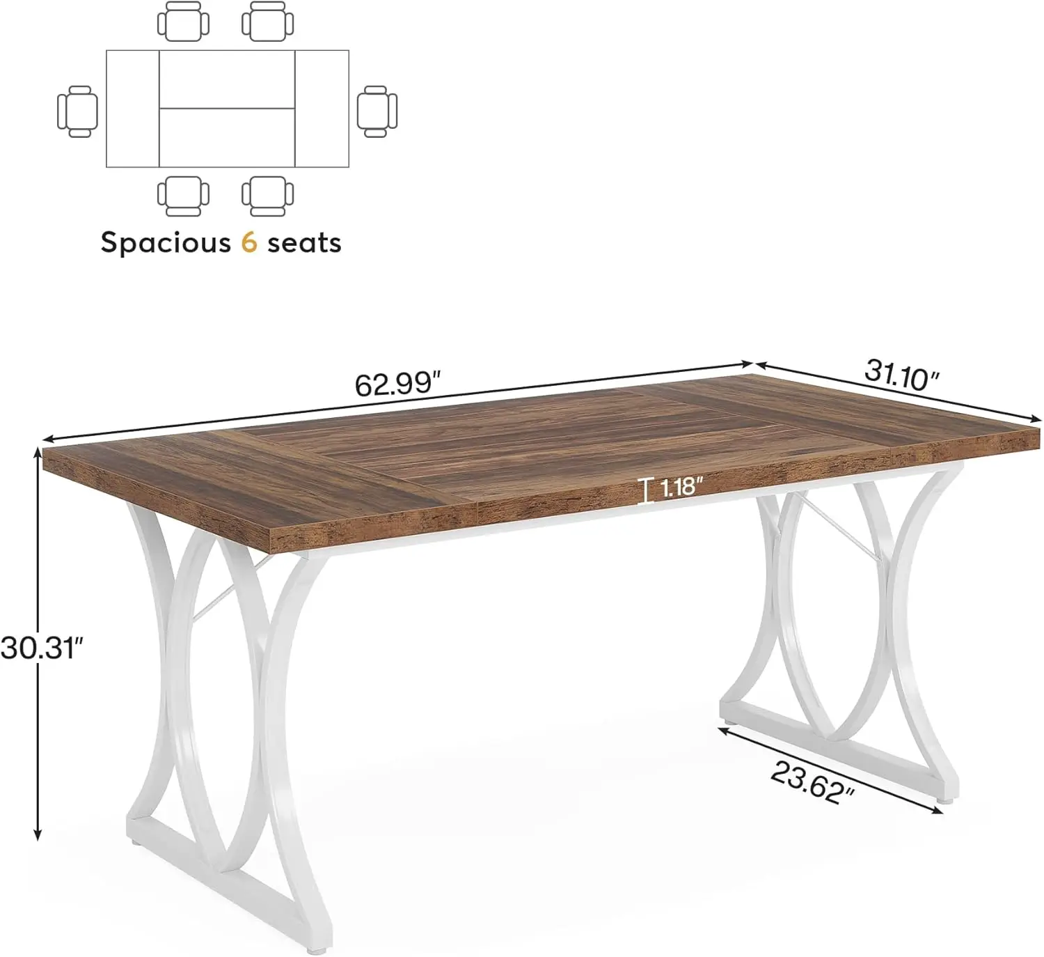 Grande mesa de escritório executivo, mesa de computador de fazenda, mesa pequena sala de conferências para 4-6 pessoas, 63 em x 31 em X 30 em H