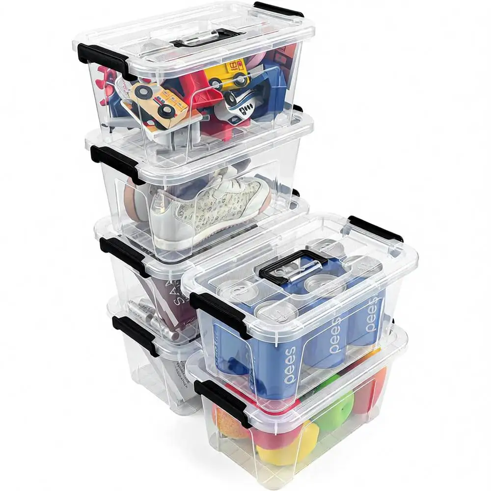 

6-Pack Clear Stackable Storage Bins with Lids and Handles for Home and Office Organization