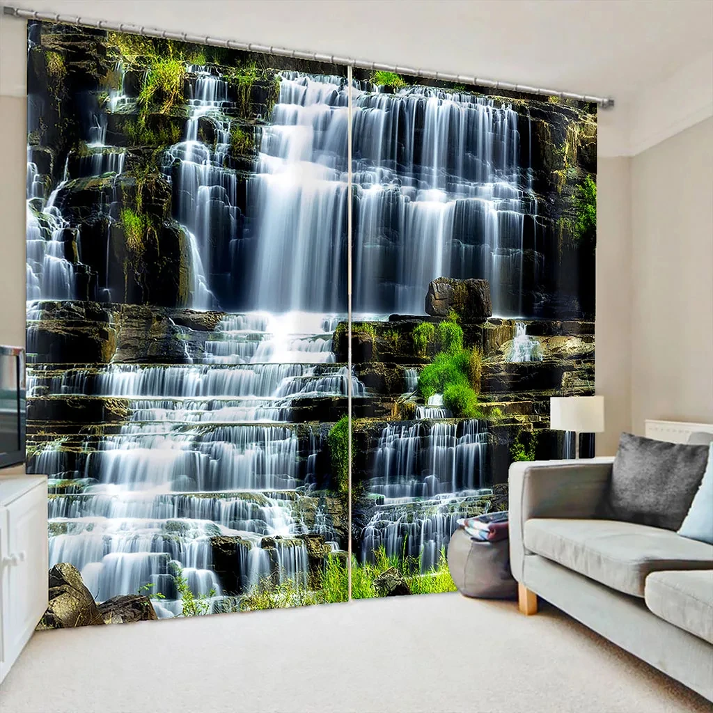 2 Panels Forest Natural Landscape Printed Thin Curtain for Bedroom Living Room Kitchen Window Floor-to-ceiling Window Cortinas