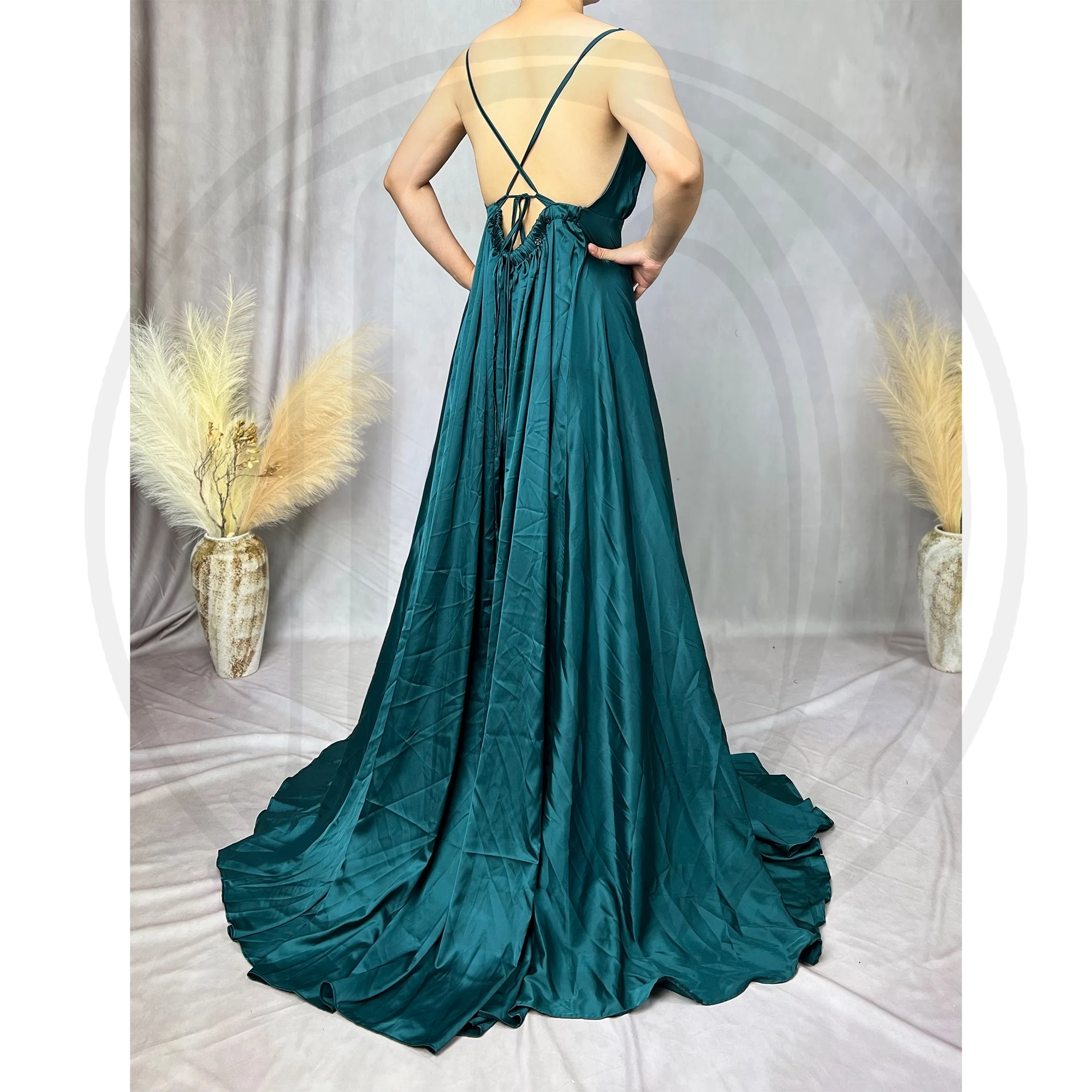 Silk-like Maternity Photography Dresses Sexy V-Neck Backless Slit Side Dress for Pregnancy Woman Party Outfits Prop