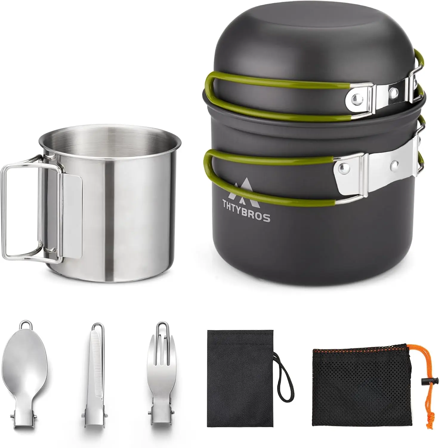 

Camping Cookware Kit Backpacking, 0.33Gal Pots and 0.17Gal Pans Set,0.08Gal SUS304 Cup, Forks Knives Spoons for Hiking,Camping,Outdoor Cooking,Picnic,Solo Camping cookware