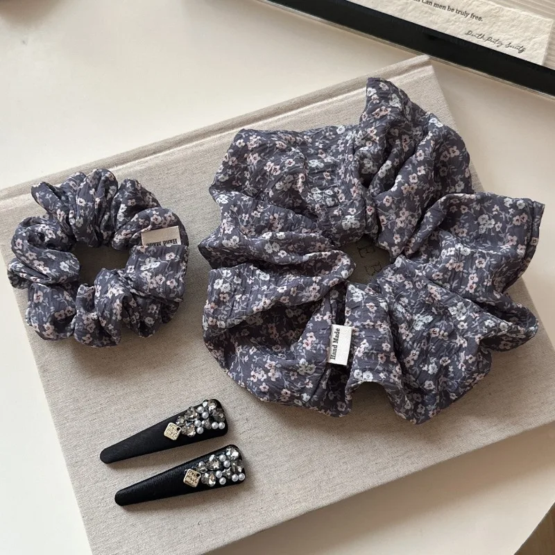 K‑Style Small Floral Hair Scrunchie, Large Size Elegant Versatile Hair Tie for Lazy Low Ponytail Bun, Women Casual Hair Ornament