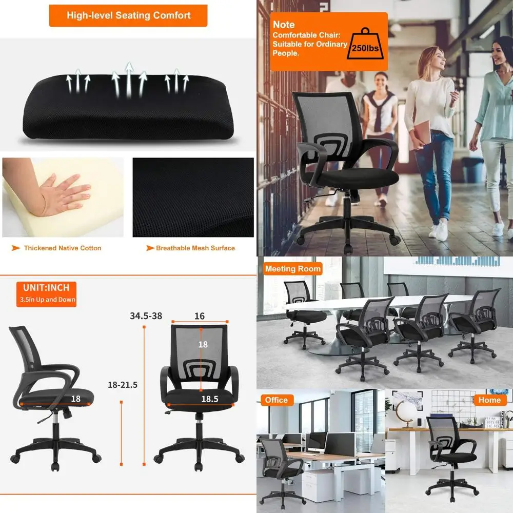 

Ergonomic Swivel Office Chair with Breathable Back and Lumbar Support for Height Adjustment, Suitable for Men and Women in Black