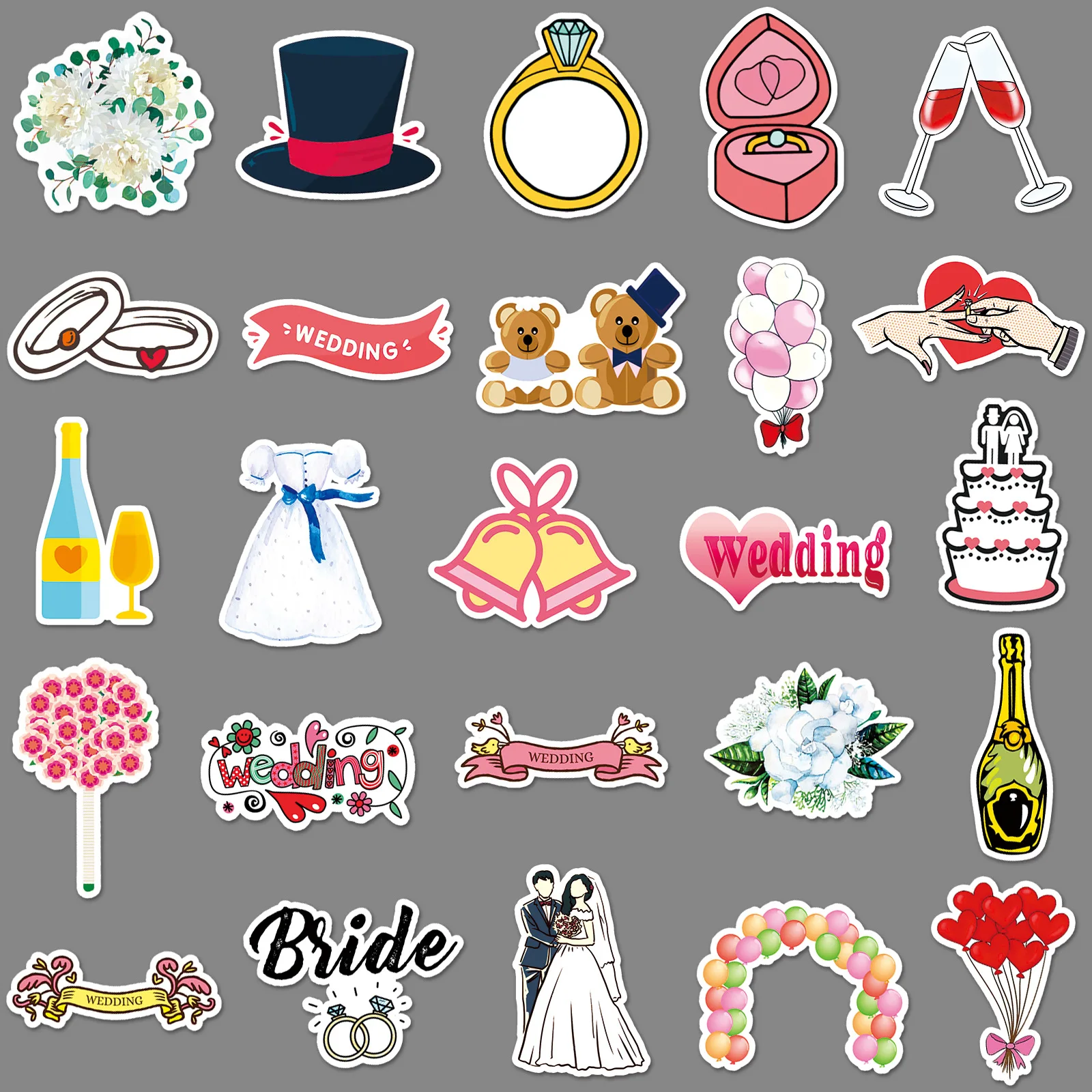 50PCS Wedding Graffiti Cartoon INS Style Sticker Waterproof Decal Fun DIY Scrapbook Motorcycle Helmet Water Cup Guitar Sticker