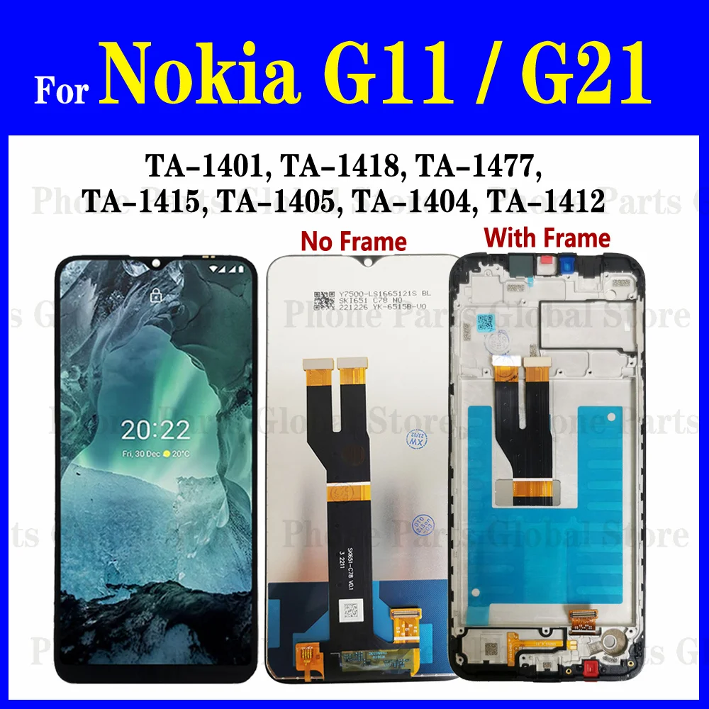 For Nokia G21 LCD G11 TA-1401 LCD With Frame Display Screen TA-1418 TA-1477 TA-1412 TA-1404 Touch Digitizer Assembly Replacement