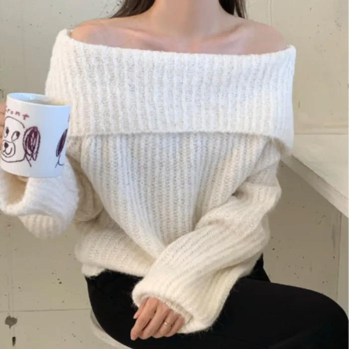 Lockerer langer Sve Oulder Bared Strickpullover Damen SLE Korean Lazy Faion Frühling Herbst 2026 Damen Faion Trend