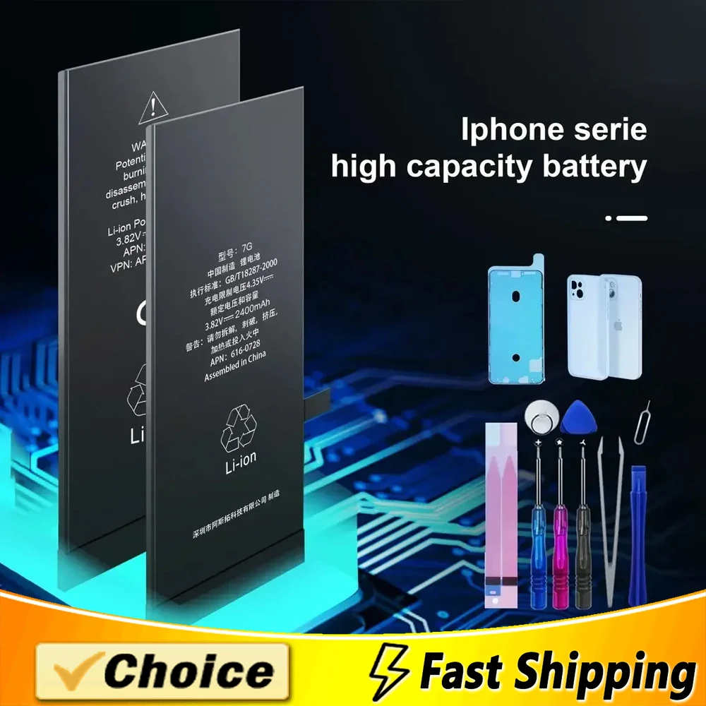 AAA+ Real High Capacity Battery For iPhone 8 Plus 5S 6 6S 7 X Phone Replacement Batteries Warranty One Year With Tools