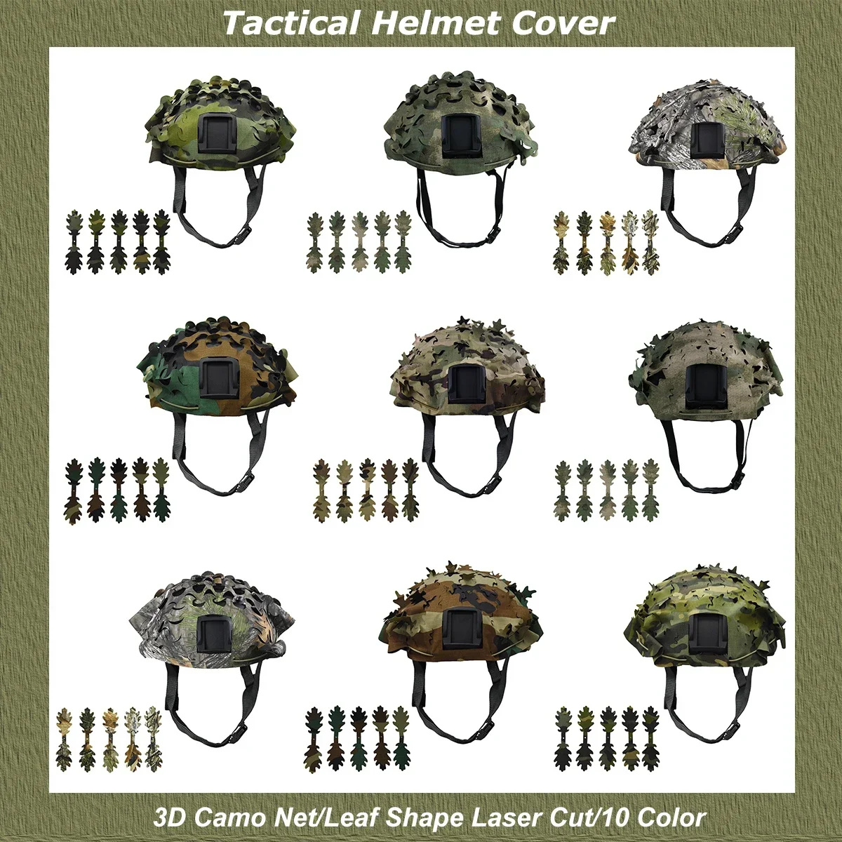 

3D Camo Net Airsoft Helmet Cover Leaf Shape Laser Cut Scrim Nylon Drawstring Tactical Paintball Paratrooper Hunting Accessories