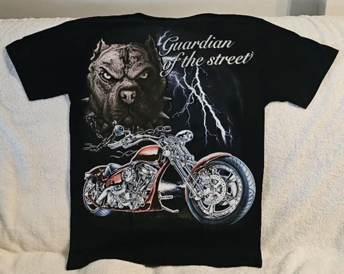 PITBULL MOTORCYCLE LIGHTNING BIKER DOG GUARDIAN OF THE STREET T-SHIRT