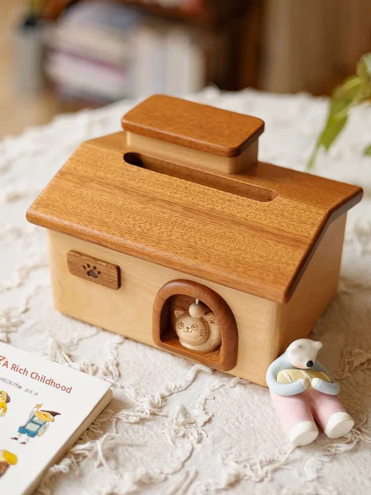 Original Creative  Wood  House Tissue Box Home Decor Toothpick Tooth Thread Storage Cute Little House Design Gift