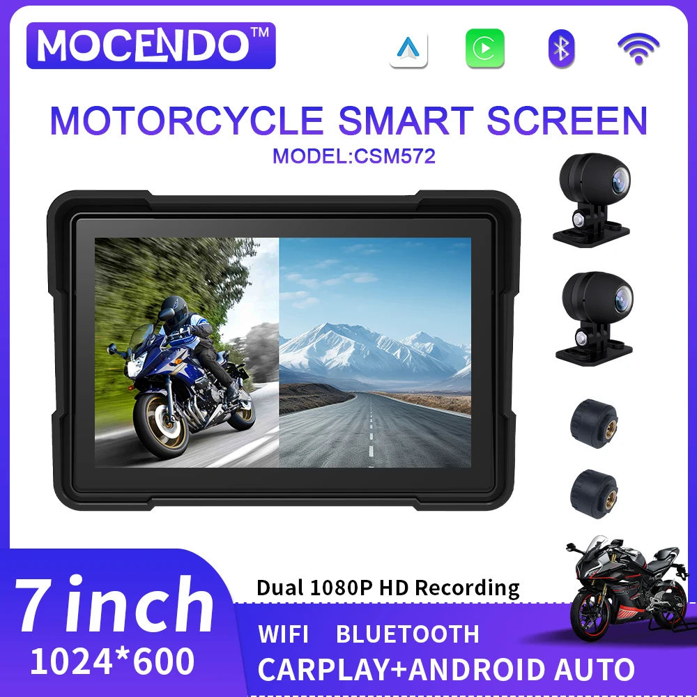 

7-дюймовый портативный мотоциклетный видеорегистратор, водонепроницаемый сенсорный экран, беспроводной CarPlay, GPS-навигация, двойной Bluetooth-рекордер для мотоцикла