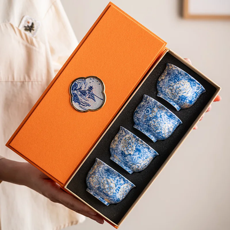 Large Palace Style Enamel Porcelain Ten Thousand Flower Tea Bowl Single Household Tasting Cup Kung Fu Tea Gift Set Decor