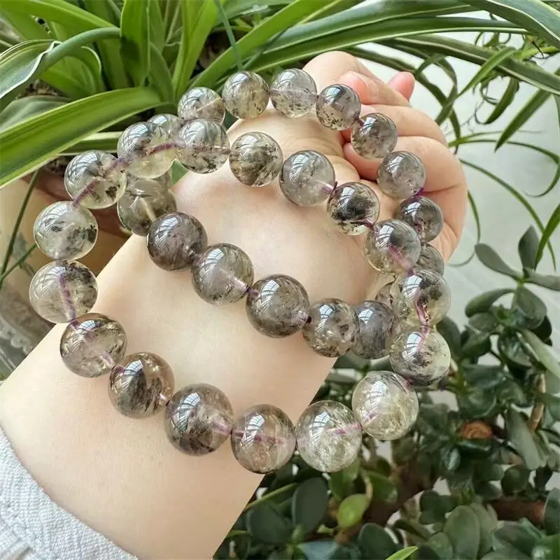 

13MM Natural Black Feather Quartz Auralite Quartz Bracelet Women Reiki Healing Strand Jewelry For Female Holiday Gift 1PCS