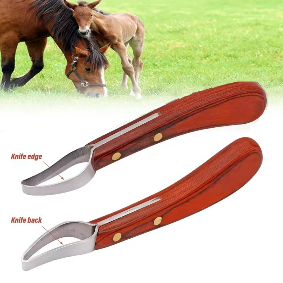 1pc faca de corte de casco de dois gumes com cabo de madeira faca de ferramenta de ferreira de cavalo de vaca para casco de vacas e cavalos