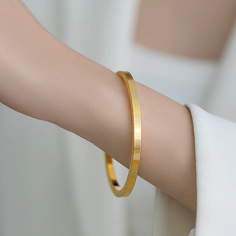 

Pure 24 K Gold Color Shiny Simple Bangle Bracelets Jewelry for Women Bride Never Fade Jewelry Birthday Wedding Gifts