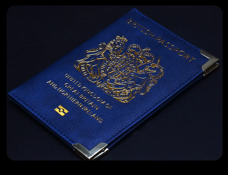 New British Copper Footed Passport Holder Leather Passport Cover Wallets Thin Metal Corner Passport Covers Travel Id Holder