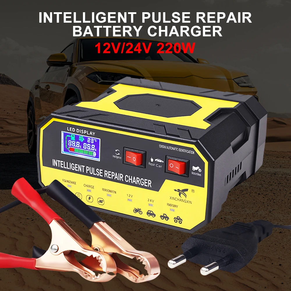 

Car Battery Charger Overvoltage Protection Voltage Temperature Detection 220W Intelligent Pulse Repair 12V 24V 8A Automatic stop