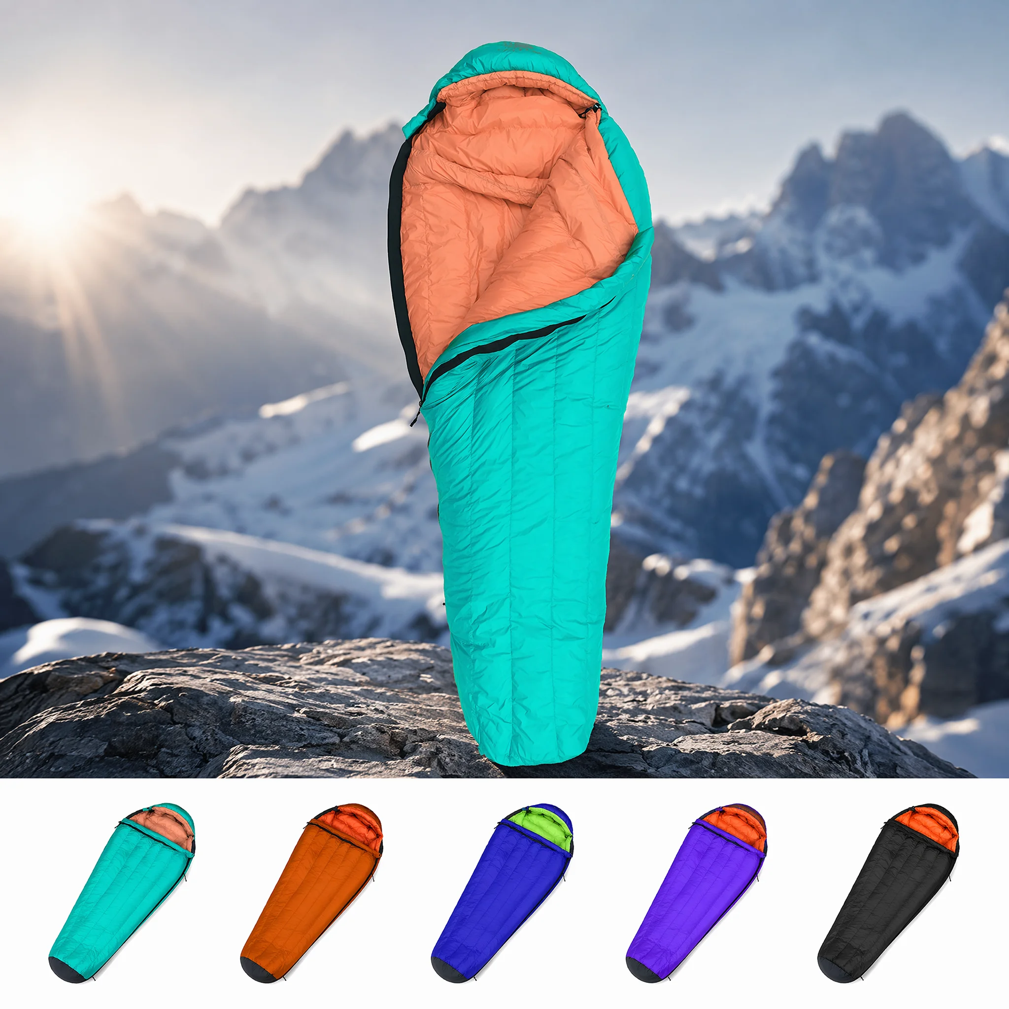 Customizable Envelope-style Mummy-like Sleeping Bag for Adults Premium Duck Nylon Warm for Sub-Zero Camping Mountaineering Snowy