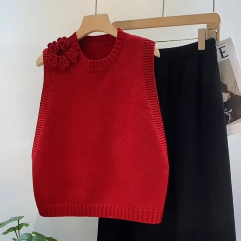 Explosions New Year's red stacked vest fashion round neck cashmere wool vest foreign style.
