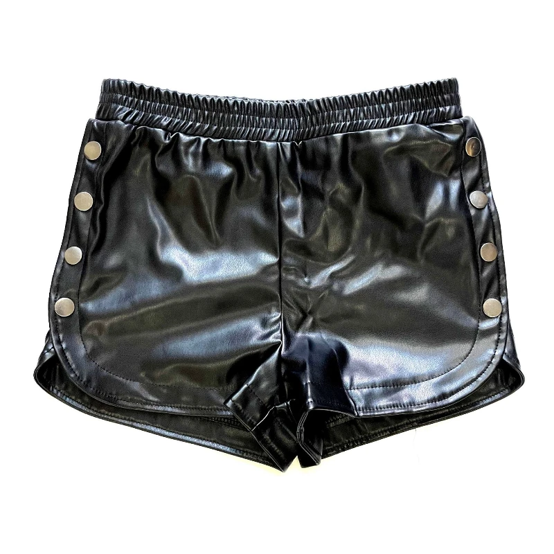 Sexy Nightclub Tight Black Shorts 2025 Summer Side Button High Waist Slit Casual Shorts PU Leather Mini Pants for Women Fashion