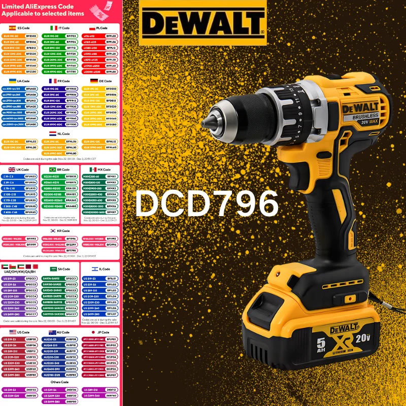 

Dewalt DCD796 electric impact drill brushless 20v lithium Rechargeable Screwdriver Multifunctional Drill Compact Power Tool