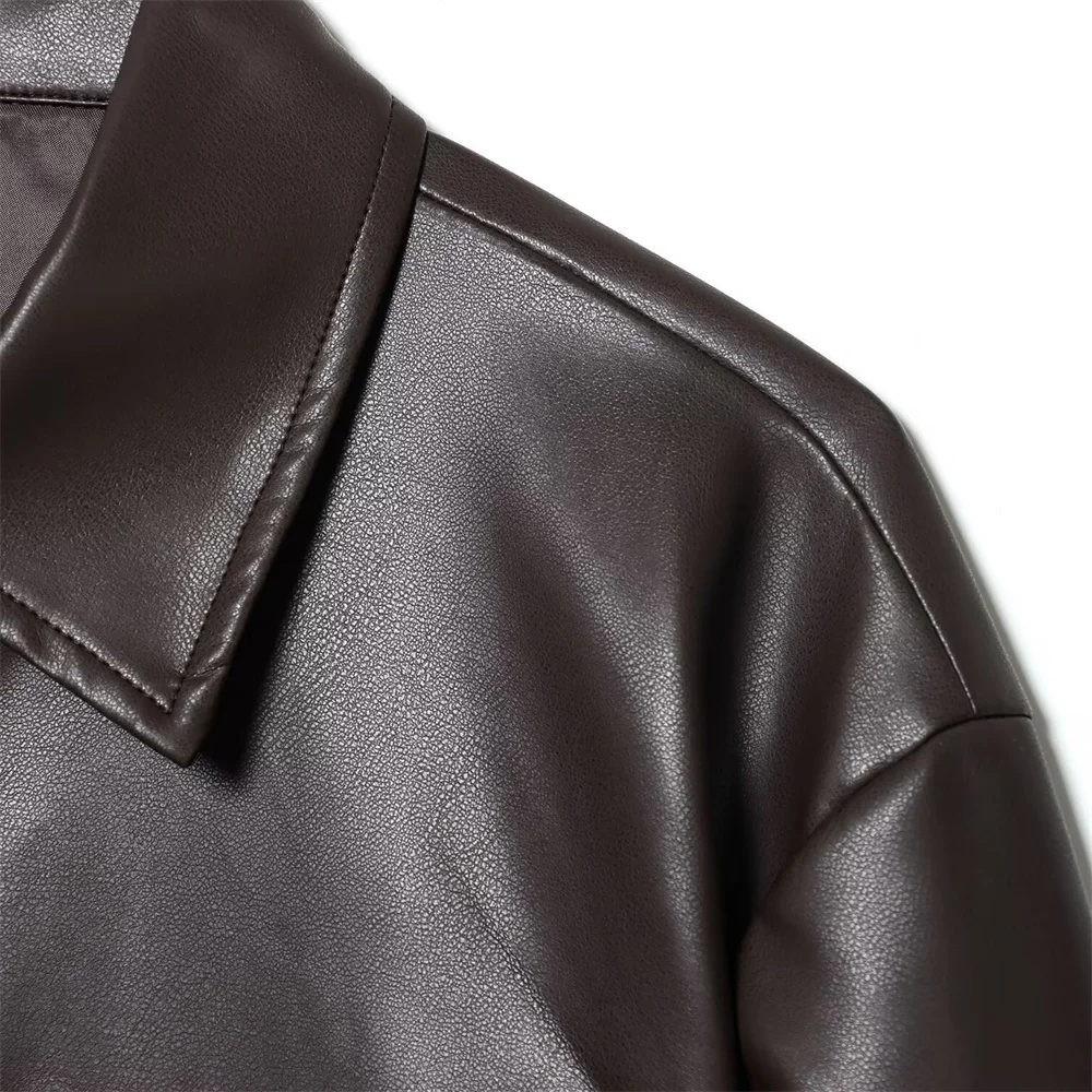 Herbst und Winter neue Damenbekleidung Mode lässig Temperament einfaches Kunstleder mit Gürtel lange Jacke