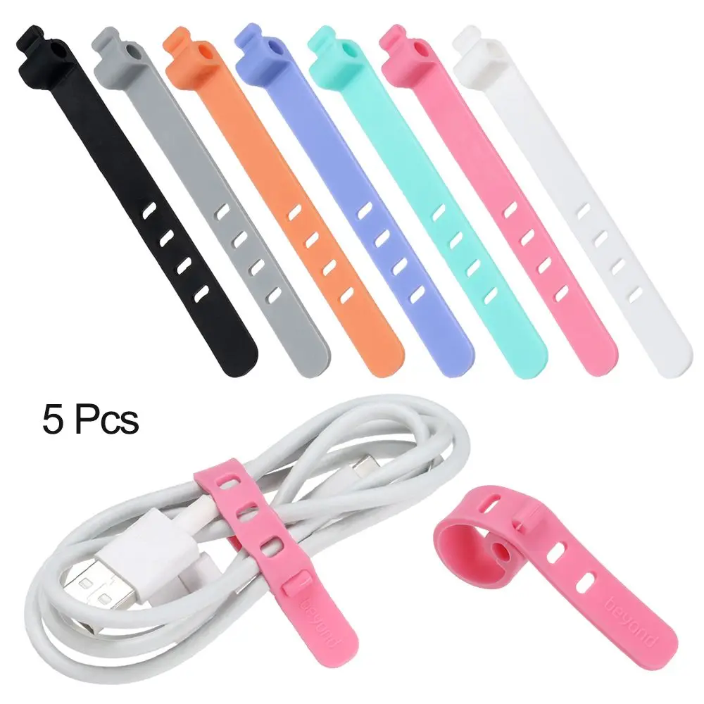 5pcs Soft Storage Holder Organizer Earphone Cable Ptotector 4 Holes Cable Winder USB Wire Tie Cord Clip