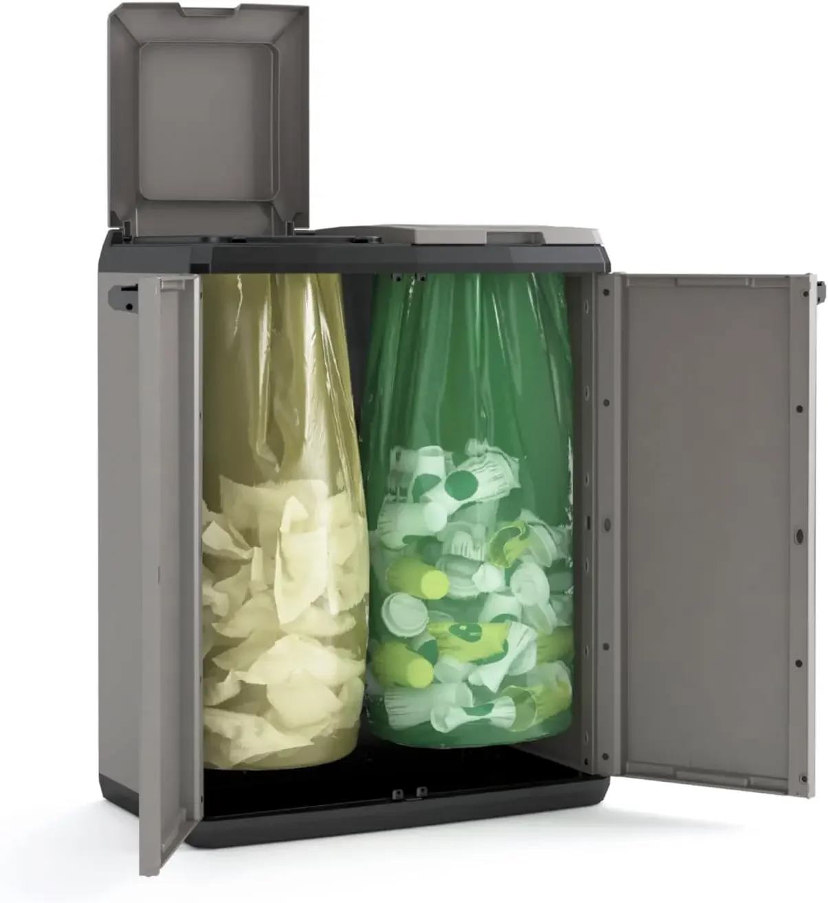 Keter 9736000   Split Basic Recycling-Schrank, grau/schwarz, 68 x 39 x 85 cm, manuelle Öffnung